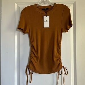7 For All Mankind shirt, NWT sz S. Cute ruched side style in warm brown.